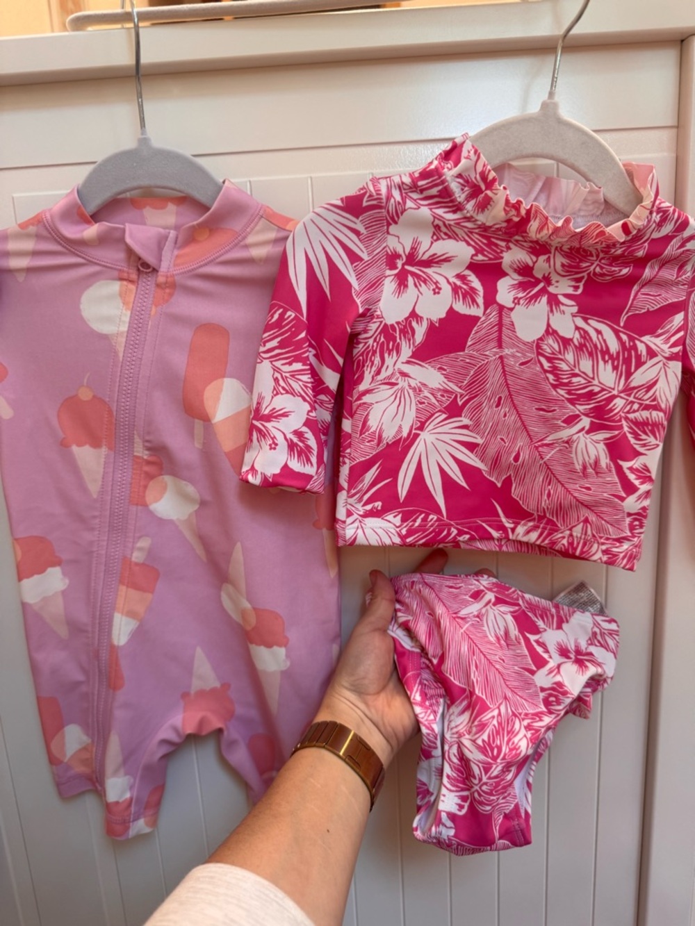Janie and Jack Pink Floral  Rashguard Two-Piece Swim Set and carters one piece